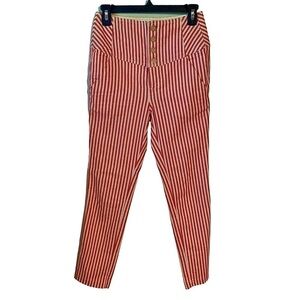 Free People Button Up Retro Red Pin Striped Pants Kitsch size 2
